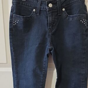 Dark Blue Women's Stretch Jeans with Rhinestone Accent